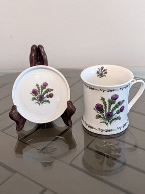 Vintage Scottish Thistle Mug And Coaster Set